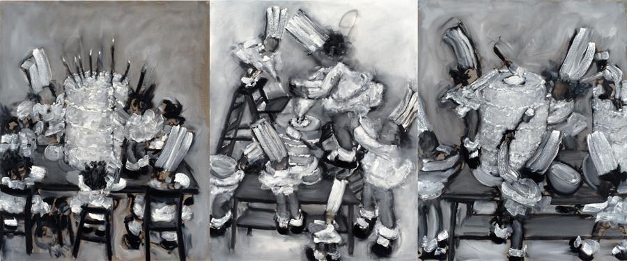 Kim Dingle
Stuffing Pinky, 2007
oil on canvas
triptych; 30 x 24 inches (76,2 x 61 cm) each
30 x 72 inches (76,2 x 182,8 cm) overall
SW 07437a-c
Private Collection