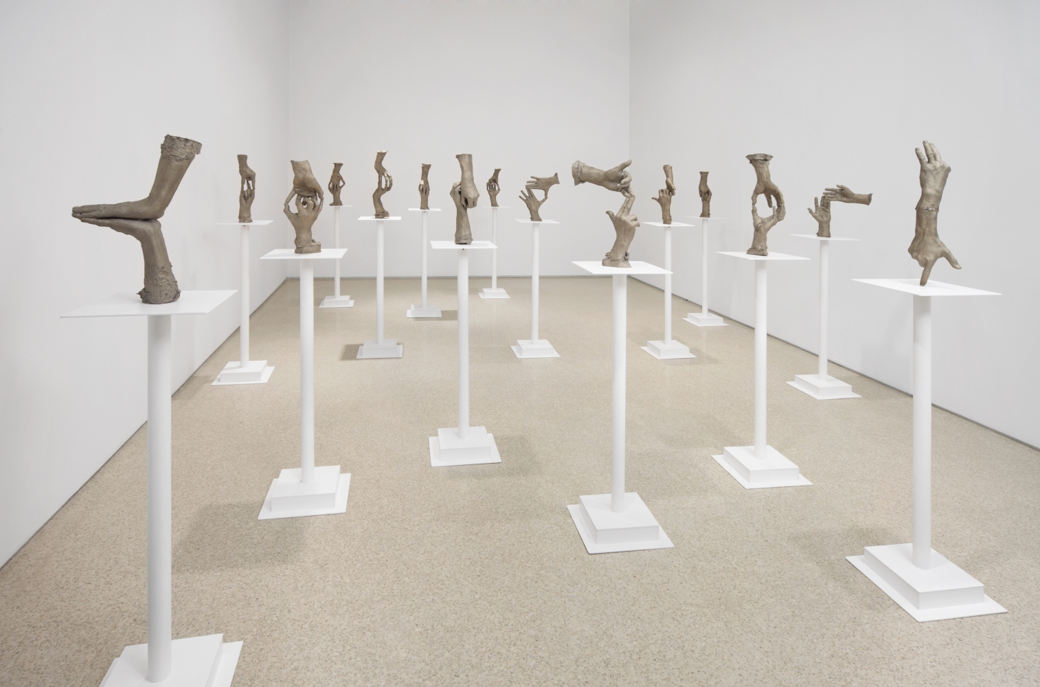 Bruce Nauman
Fifteen Pairs of Hands, 1996
white bronze with painted steel base
15 parts;&amp;nbsp;approximately 52 x 12 x 12 inches (132,1 x 30,5 x 30,5 cm) each
Artist Proof
SW 07162
Collection of Glenstone Museum, Potomac, MD