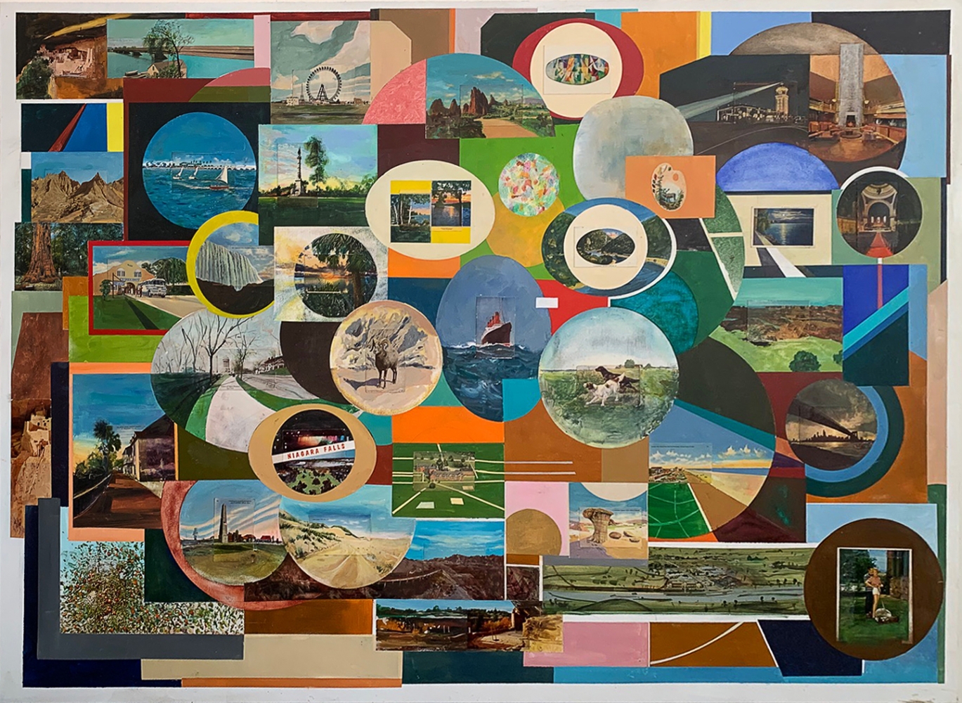 William&amp;nbsp;Wegman
Scenic Scenes, 2020
oil and postcards on wood panel
60 x 84 inches (152,4 x 213,4 cm)
SW 20090