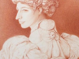 reddish pink portrait of an 19th century women