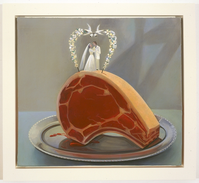 Frank Moore
L&amp;#39;Amour Carnassier, 1993
oil on canvas
20 3/4 x 23 1/4 inches (52,7 x 59 cm) image
24 3/4 x 27 1/4 inches (62,9 x 69,2 cm) frame
SW 93259
Collection of Yale University Art Gallery, New Haven