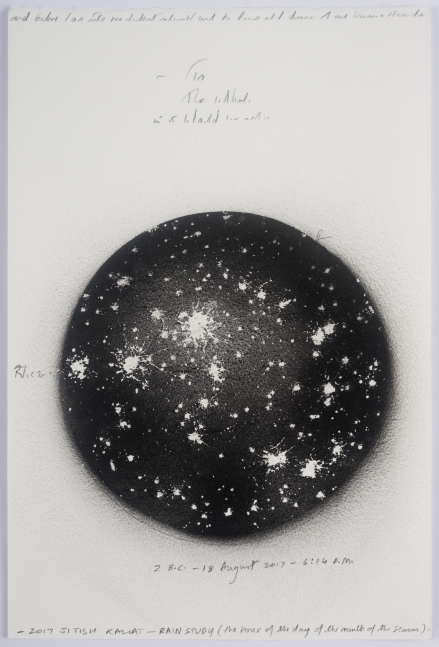 black circle with white splotches and handwritten notations