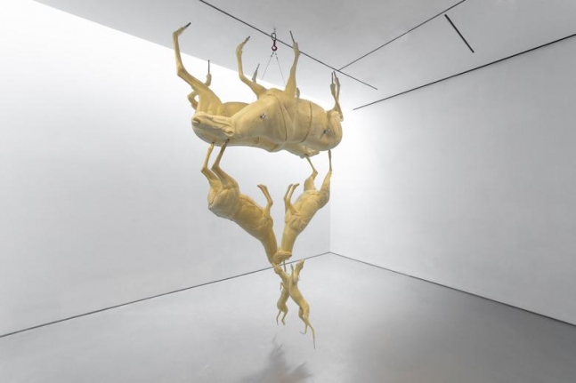 Bruce Nauman
Two Leaping Foxes, 2018
polyurethane foam with steel and wire cables
141 x 92 x 46 inches (359,4 x 233,6 x 116,8 cm)
unique
SW 18047