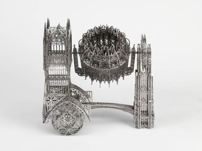cement mixer sculpture composed in a gothic style using laser cut steel tracery