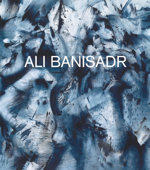 book cover featuring a detail of an abstract monochromatic blue Ali Banisadr painting